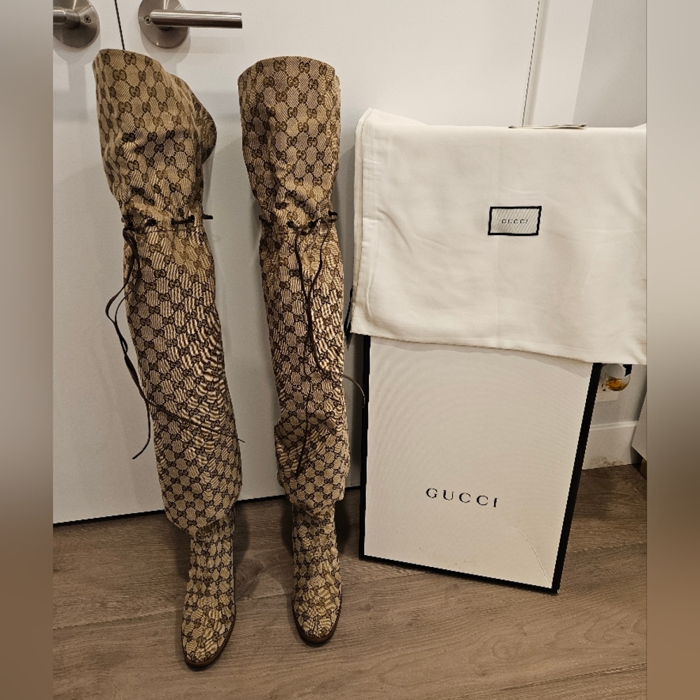 Gucci Monogram Over-the-Knee Boots